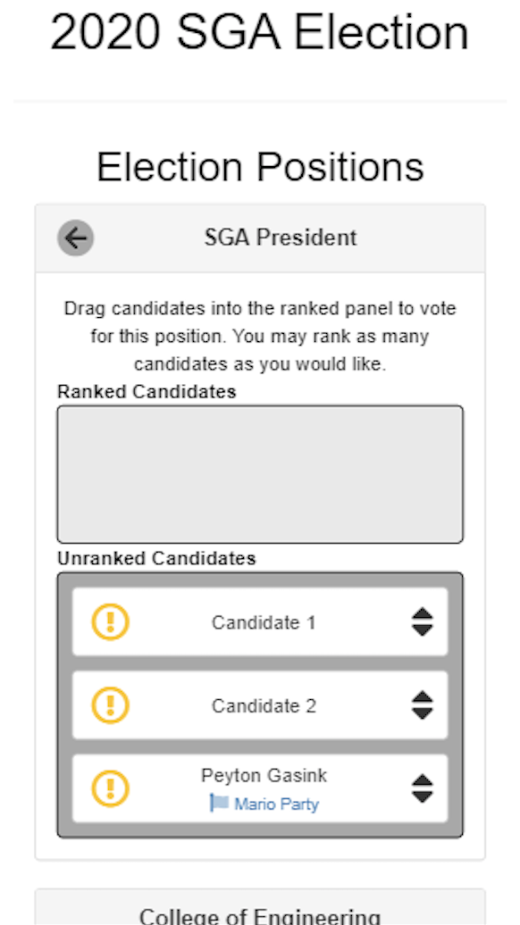 Drag-and-drop interface for ranked-choice voting.